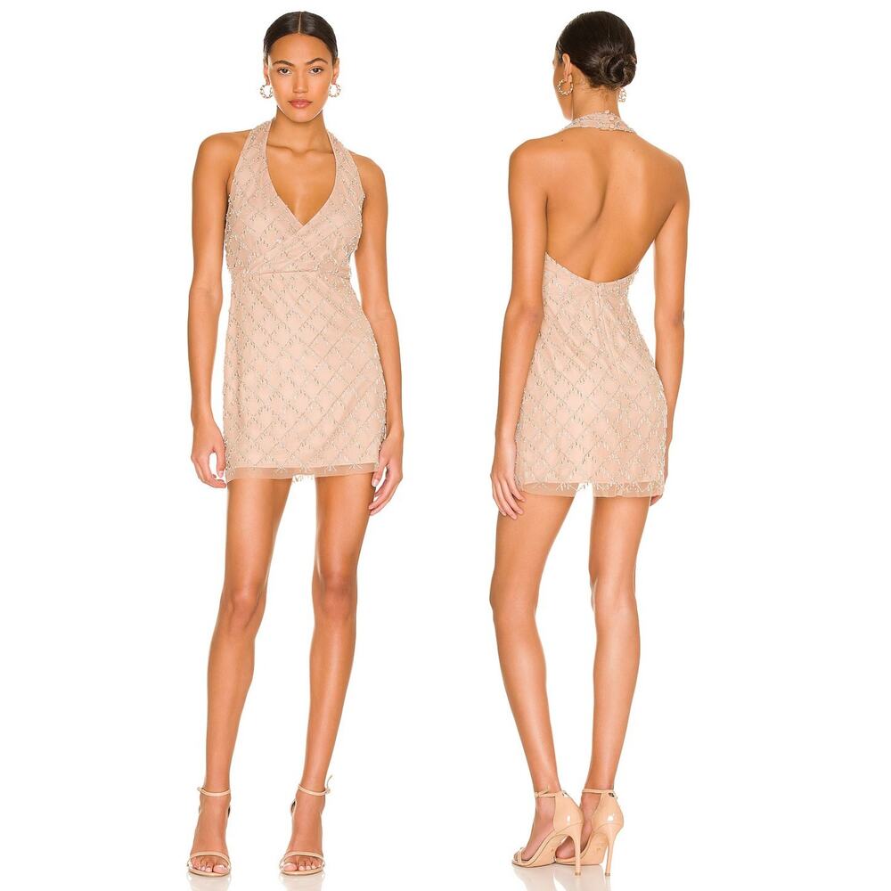 NBD Jerry Mini Dress Beaded Embellished Halter Party Cocktail Formal Hoco XL